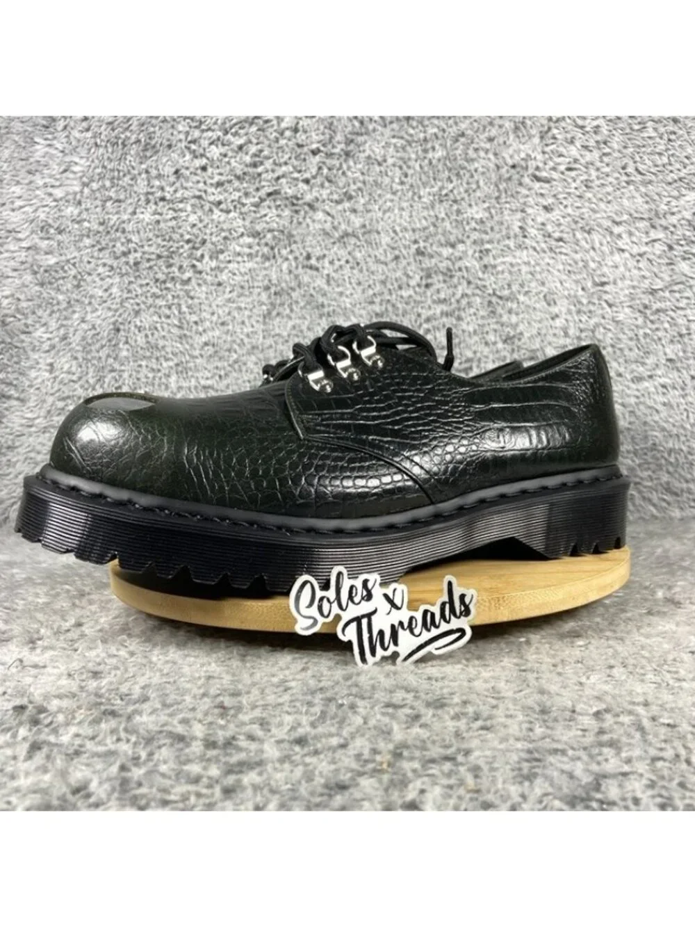 Dr. Martens 1461 Bex Steel Toe Leather Croc Embossed Size 12 Men Forest Green